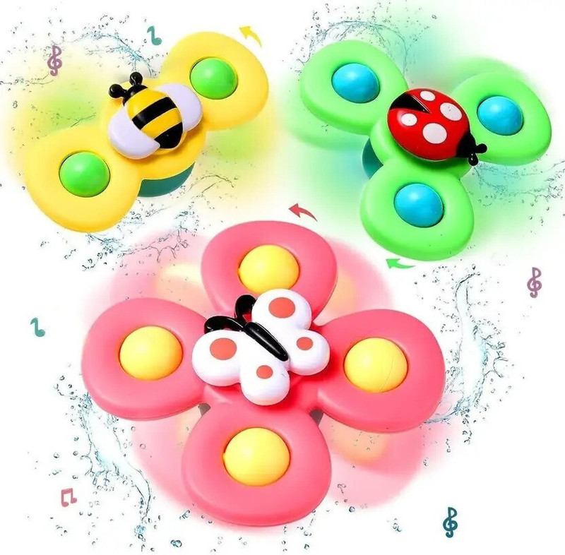 ZUNBELLA 3pcs Suction Fidget Spinner Toys for Baby Bath, Water Toys,Rattle Toys for Kids Rattle(Multicolor)