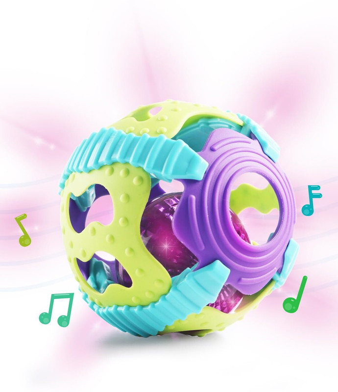 Intellibaby Non-Toxic Musical Sensory Grasping Rattle Ball with Light & Sound for Babies| Rattle(Multicolor)