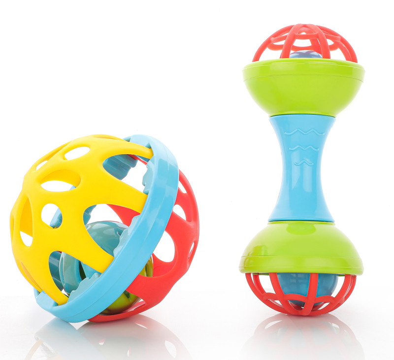 Dorytoys Soft Ball and Dumbbell Combo Rattle Toy for Baby Rattle(Multicolor)