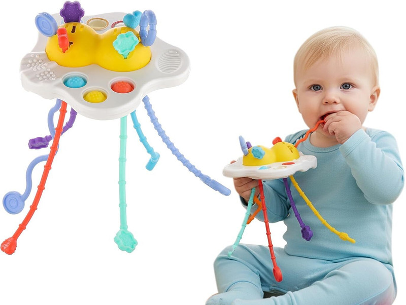 Sanchi Creation Montessori Toys for 1 Year Old Boy, Toddler Fidget Sensory Travel Pull String Rattle(Multicolor)