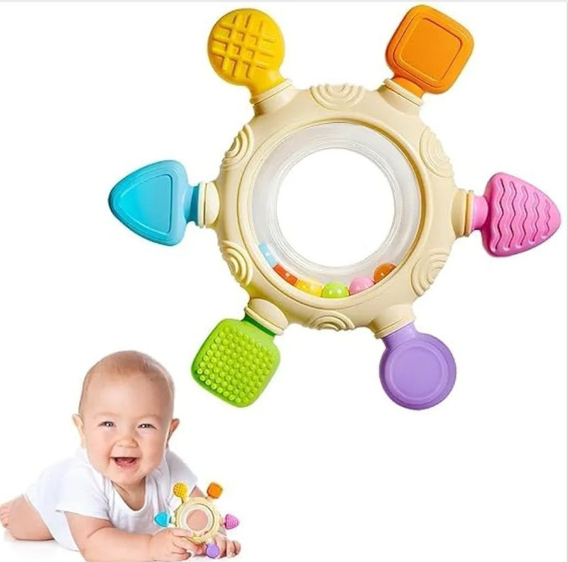 NTZ Teething Toys for Newborn Infant Toys Gifts Wooden and sillicon Teething Rattle(Multicolor)