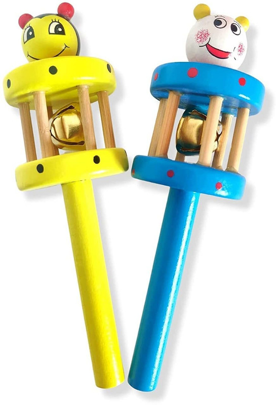 HusNain Wooden Non Toxic Colourful Rattle Toys for Newborn BabyCage Bell Pack of 2 Rattle(Brown)
