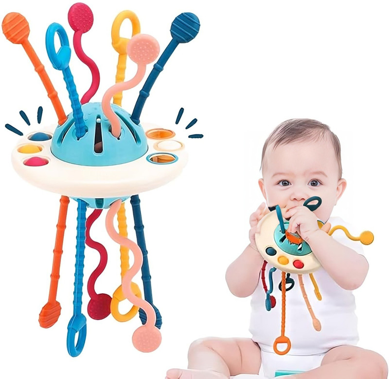 Wembley Silicone Pull String Baby Teether Toy Rattle(Multicolor)