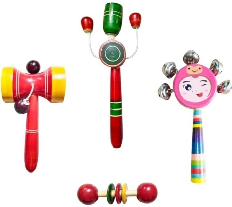 Toys Ka Story Wooden Infant Toys Rattle Set Pack Of 4 Rattle(Multicolor)