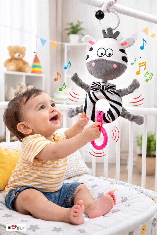 HI MOM Safari Series Zebra Plush Rattle Baby Rattle Toy in Bed Rattle(White, Grey)