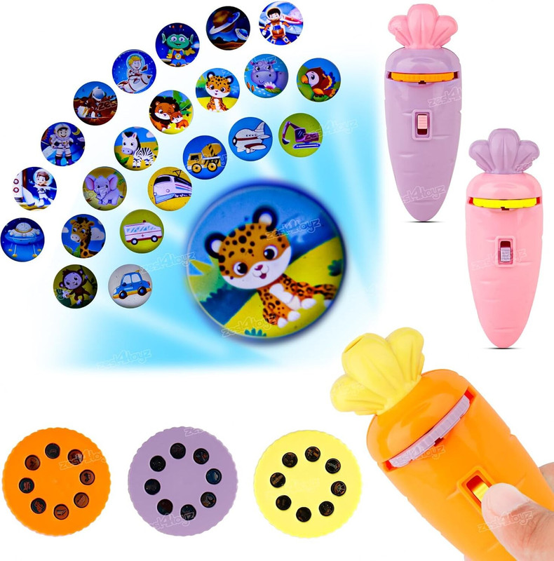 Zeemart Retailers Carrot Shape Projector and Flashlight Toy for Kids with 3 Slides 24 Projections(Multicolor)