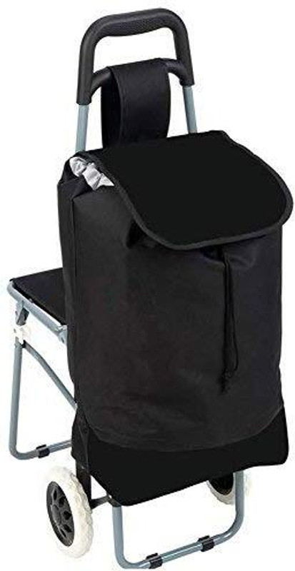 Inditradition Foldable Shopping Trolley for Groceries with Wheel Attached Chair (30 Liter Bag) Baby Shopping Cart Cover(Black)