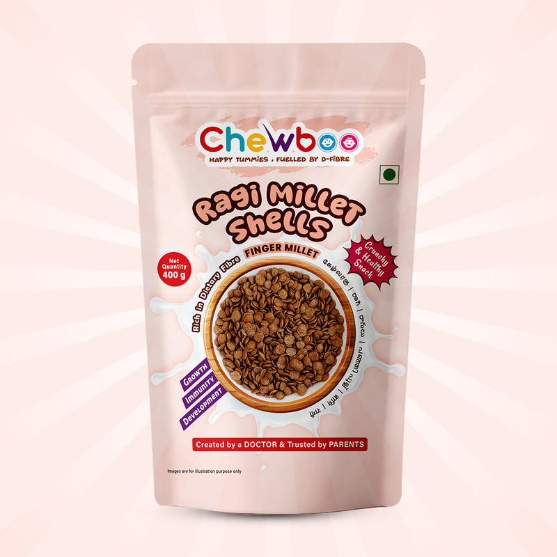chewboo Ragi Millet Shells | High Fibre, Iron & Calcium Kids Cereal Unflavored Powder(400 g)