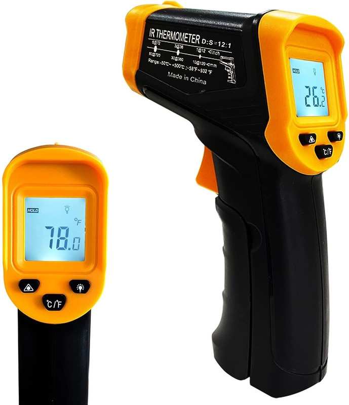 BALRAMA IR Gun Temp Sensor Non-Contact Digital Infrared Thermometer Temperature Meter Infrared Thermometer Digital Laser Temperature Gun (-50?~500?) with Backlight Pinless Digital Moisture Measurer(150 mm)