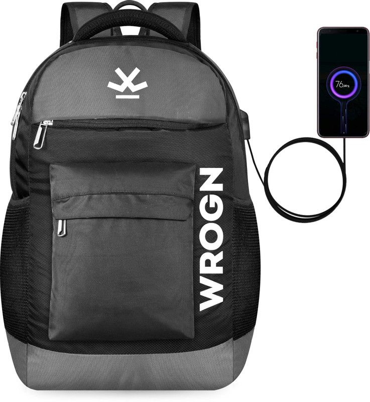WROGN Unisex Smart Bag With USB Charging Port Casual Laptop Bag-Office Bag-School Bag 35 L Laptop Backpack(Grey, Black)