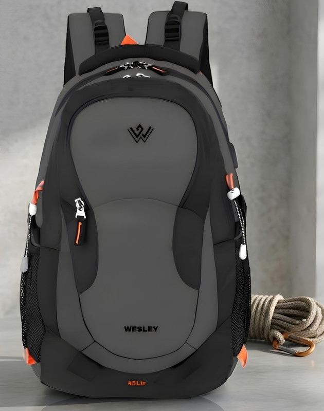 WESLEY Unisex Travel hiking laptop bag fits upto 17.3 inch with Raincover 45 L Laptop Backpack(Grey)