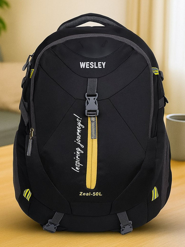 WESLEY Zeal Hiking Multipurpose bag with Internal organisers , Shoe Compartment, Raincover, Reflective Strips, Padded laptop sleeve that fits laptop upto 17.3 inch Casual Waterproof Laptop/Office/School/Rucksack/College/Business Bag/Unisex travel backpack 50 L Laptop Backpack(Black)