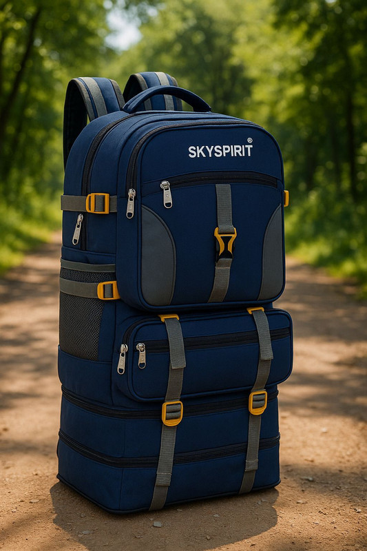 sky spirit 65L Expandable Backpack for Travel, Trekking, Hiking & Camping | Water-Resistant 65 L Backpack(Blue)