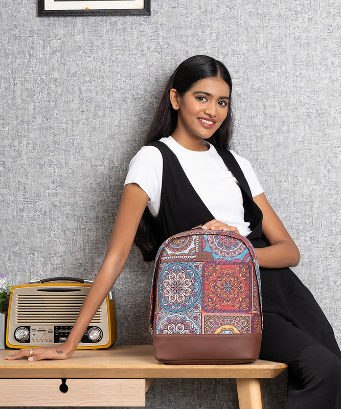 ZOUK Multicolor Mandala Print Dome Daypack 12 L Backpack(Multicolor)