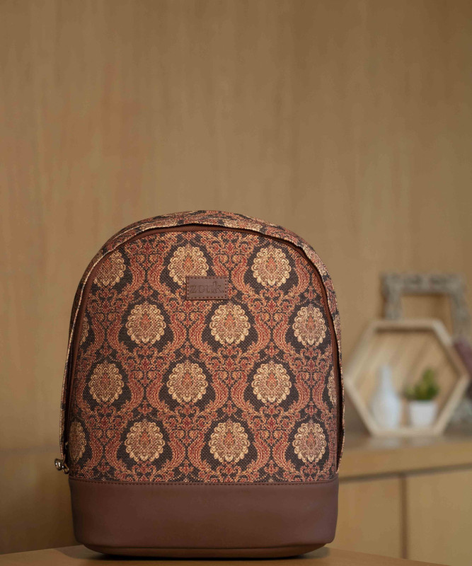 ZOUK Jodhpur Damask Dome Daypack 12 L Backpack(Brown)