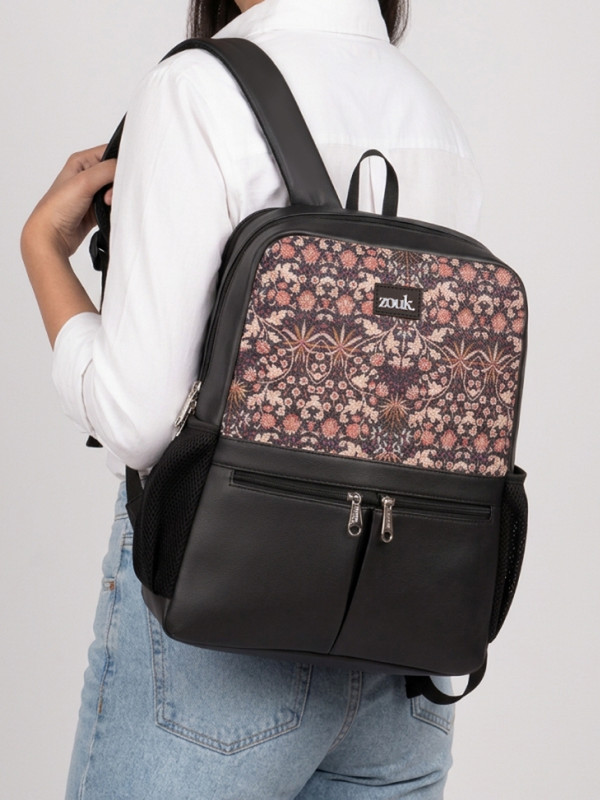 ZOUK Kashmir Blooms Office Backpack 16.5 L Laptop Backpack(Black)