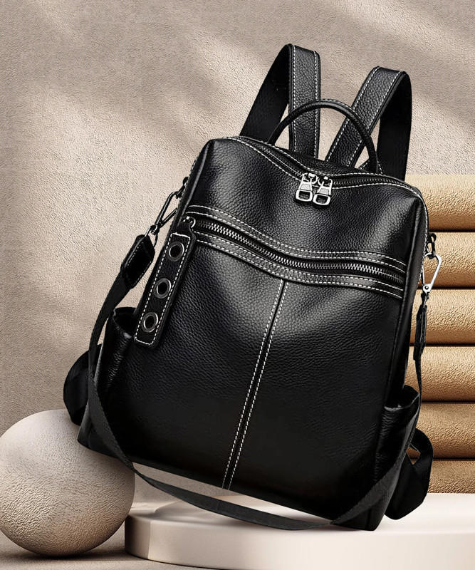 WomenBuzz Black Leather Backpack Convertible Backpack And Handbags For Womens 33 L Backpack(Black)