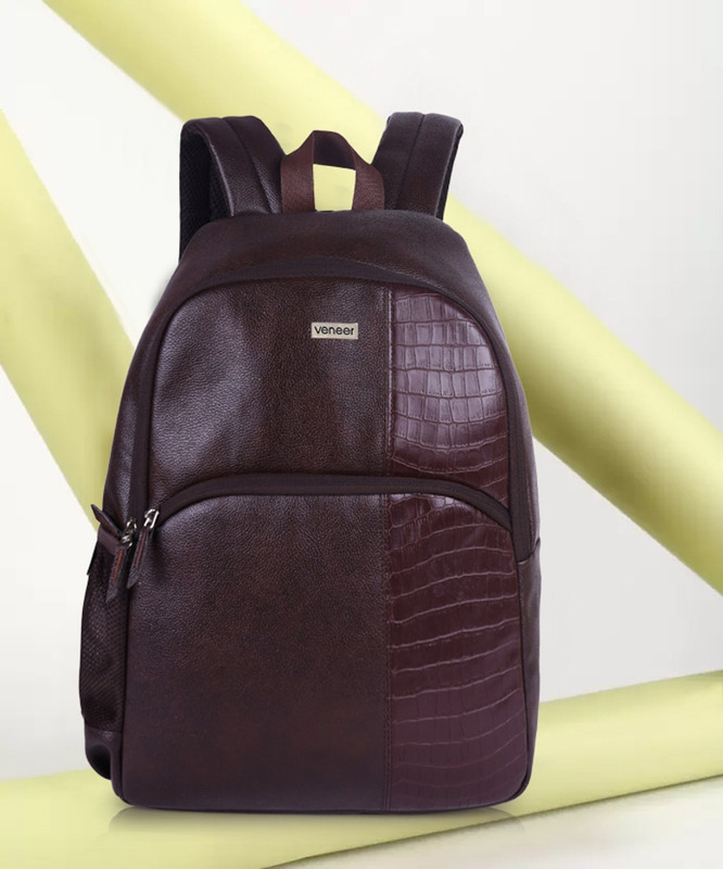 Veneer Classy Vegan Leather Croco Fusion Business Office College Travel Unisex Backpack 25 L Laptop Backpack(Brown)