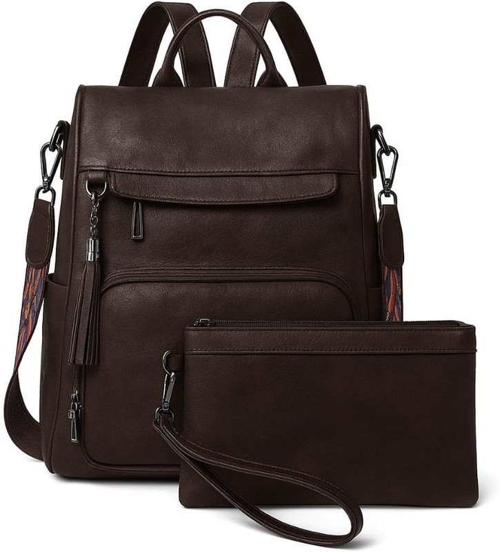 Craftwood Backpack Women, with Pouch Crossbody PU Leather Anti-Theft Travel 20 L Backpack(Brown)