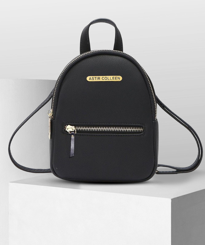 ASTIR COLLEEN Leather Women/Girls Sling Bag Cum Backpack (Flat-Zip) 10 L Backpack(Black)