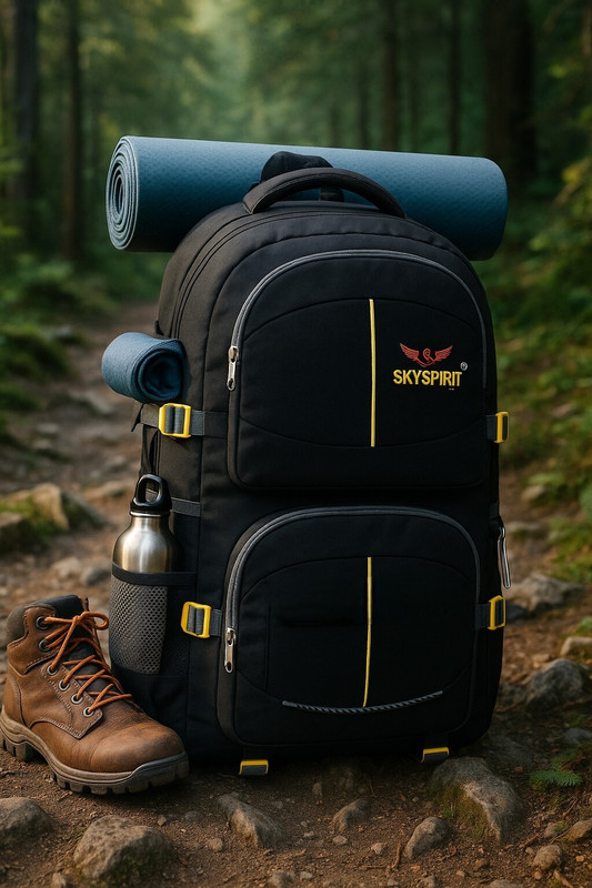 sky spirit 55L Rucksack Backpack | Outdoor Travel, Trekking & Hiking| Waterproof Unisex 55 L Backpack(Black)