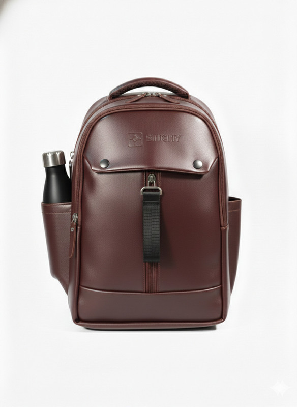 STICHY Multi-Compartment Black Leather-Finish Backpack Durable Travel & Office Bag 20 L Backpack(Brown)