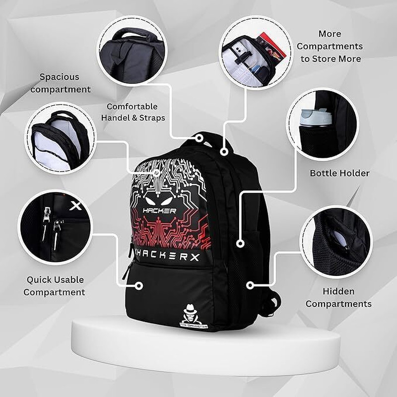 Ashifa THE HACKER Edition Bag 2 Secret Pockets, 28 litres Large Size Laptop Backpack 28 L Laptop Backpack(Black, Red)