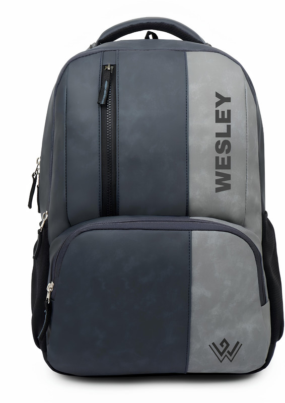 WESLEY Vintage Faux Leather Pu Waterproof Unisex Office/College/Business/School/bags 35 L Laptop Backpack(Grey, Blue)
