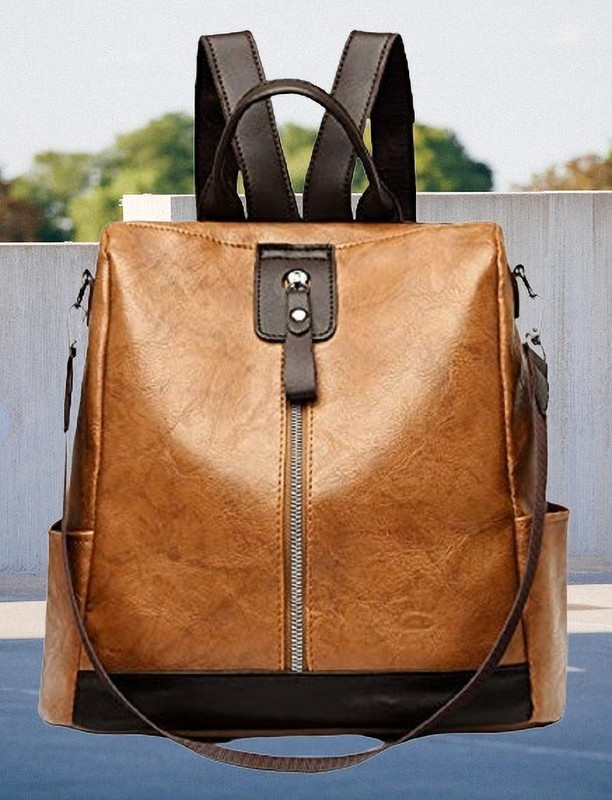 MomsyStore Small Size Leatherette Backpacks for Women and Girls Shoulder Daypacks 20 L Backpack(Brown)