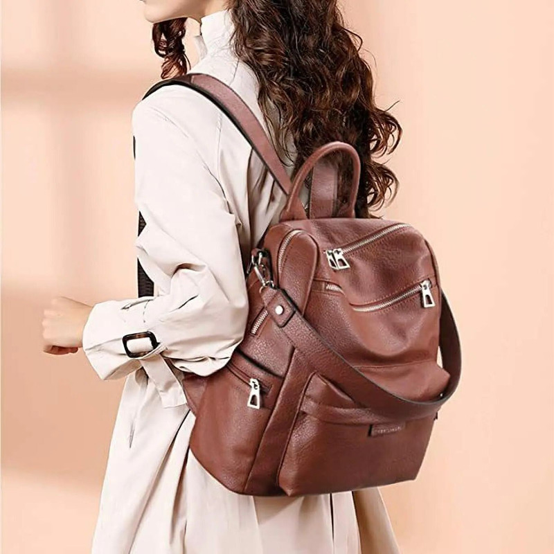 speginic Laptop Backpack Purse for Women Convertible Travel Vintage PU Leather Bagpack 25 L Backpack(Brown)