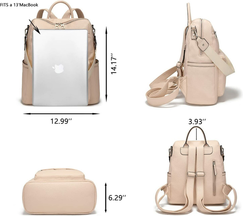 HouseOfCommon Fashion Anti-theft Purse for Women Travel Vintage PU Leather Shoulder 25 L Backpack(Beige)