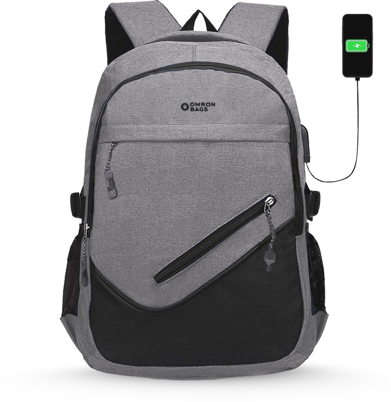 OMRON BAGS Laptop Backpack With Usb Charging Port, Water Resistant with College Computer Bag for Men & Women (Grey) 40 L Laptop Backpack(Grey)