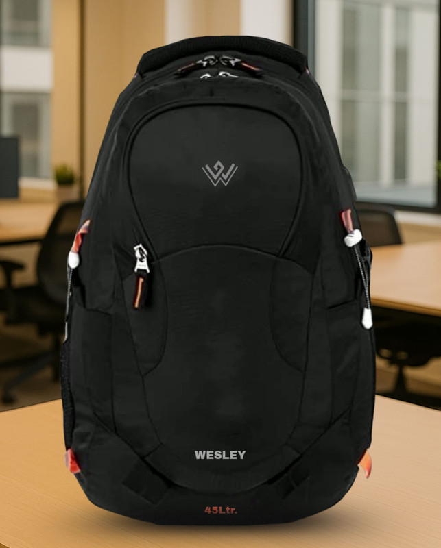 WESLEY Unisex Travel Rucksack hiking bag with Raincover & internal organiser 45 L Laptop Backpack(Black)