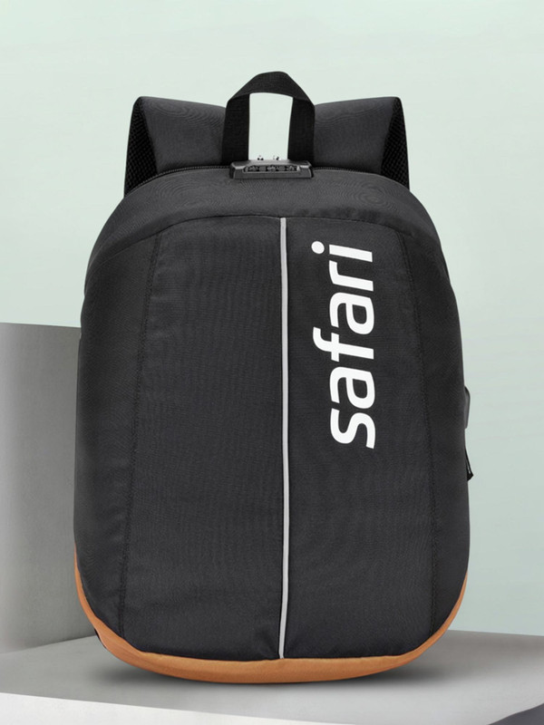 SAFARI Vault Anti Theft with Lock and USB 30 L Laptop Backpack(Black, Tan)