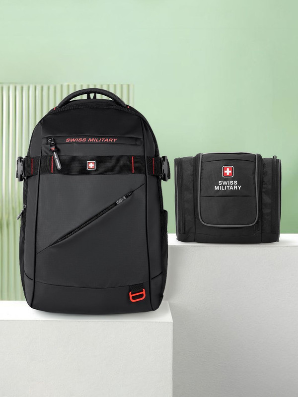 SWISS MILITARY Ghost 30L 15.6-Inch Laptops & 5L Water-Resistant Toiletry Bag (Pack f 2) 35 L Backpack(Black)
