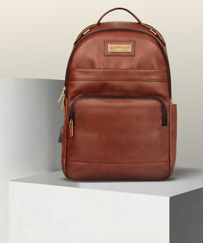 The CLOWNFISH Vtor 27 liters Faux Leather backpack for 15.6 inch Laptops - Amber 27 L Laptop Backpack(Brown)