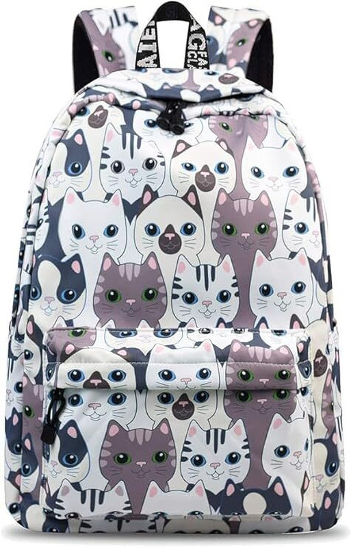 sizzling Cute Cate Backpack, Girls Fashion Daypack, Grey and White Pattern 15 L Backpack(White, Grey)