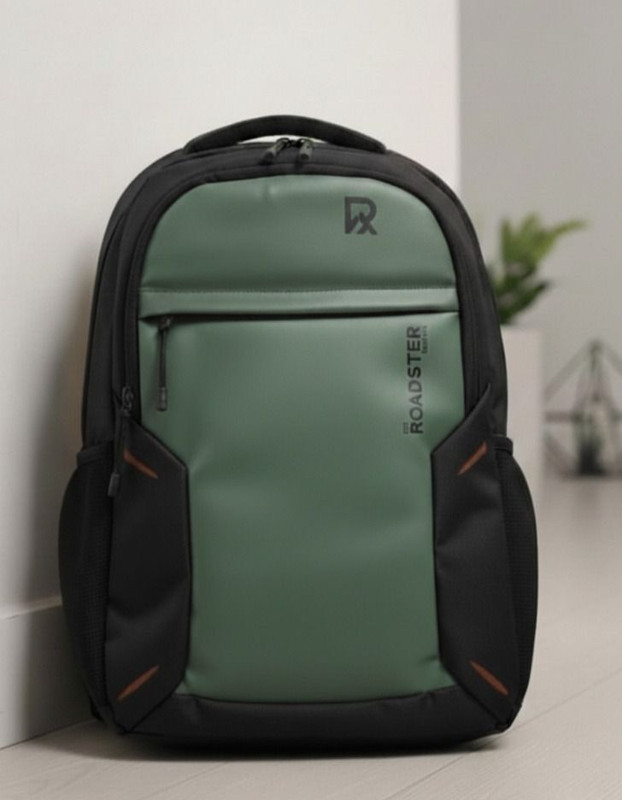 Roadster Water Resistant with Raincover & Bottom Pad 37 L Laptop Backpack(Black, Green)