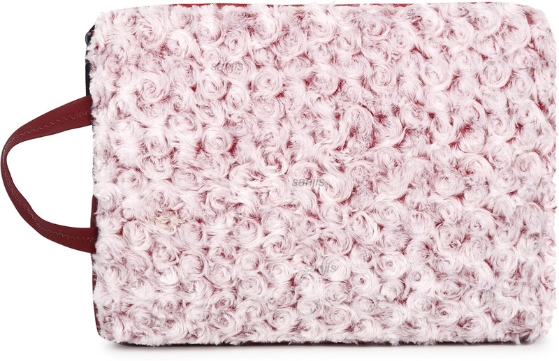 Sanjis Enterprise 3D Rose Pattern Travel Faux Fur Laptop Sleeve Laptop Bag Cover(M)
