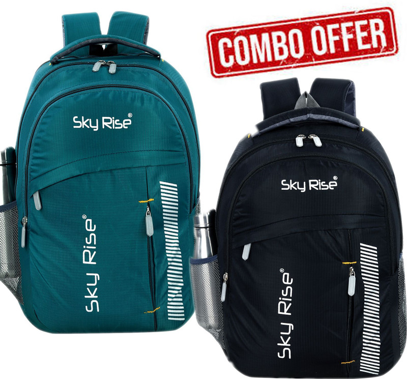 SKY RISE 34 L Premium Bags (Combo of 2) for Daily Commute of School College Office Waterproof Backpack(Black, 34 L)