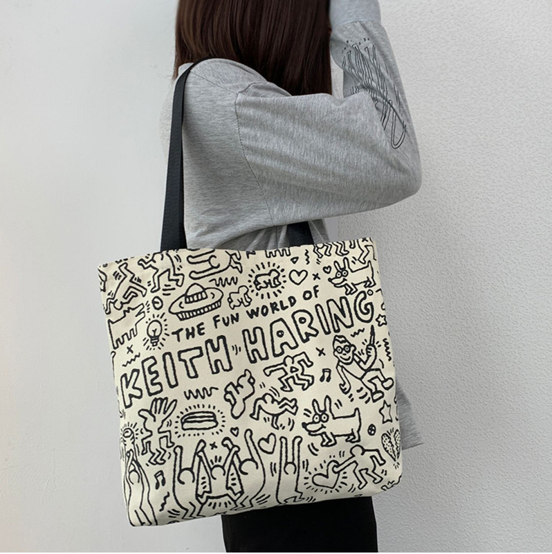 KILLFE Korean Style Bag Creative Elements Canvas Bag Office Commuter Bag, Lunch Box Bag Shoulder Bag(Multicolor, 16 L)