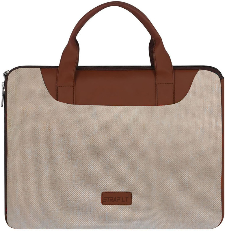 Straplt 13-13.5 inch Jute Handcrafted Stylish & Durable Bag For Office, College, Travel Waterproof Laptop Sleeve/Cover(Cream, 13.5 inch)