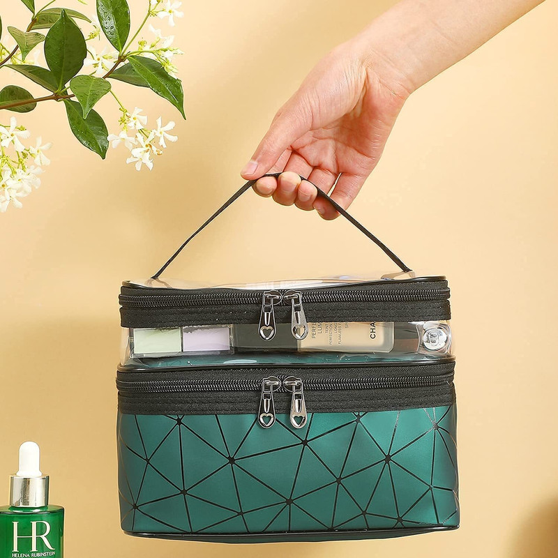 whitehorse 2 Layer Double Layer Large Travel Cosmetic Cases Makeup Pouch Cosmetic Bag