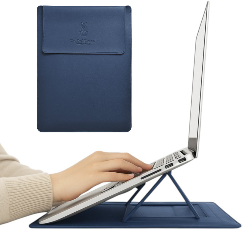 The Owl Vision Vegan PU Leather Portable | Compatible for 14.1 to 15.4 inch Laptops | Waterproof Laptop Sleeve/Cover(Blue, 15.4 inch)