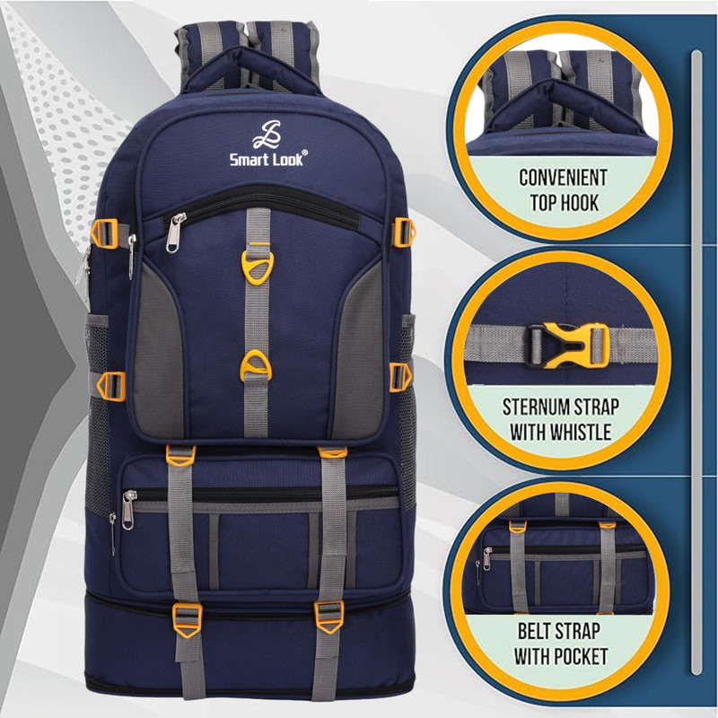 Smartlook 90L travel bags&travel backptravel bags for men waterproofack for men& Waterproof Backpack(Dark Blue, 90 L)