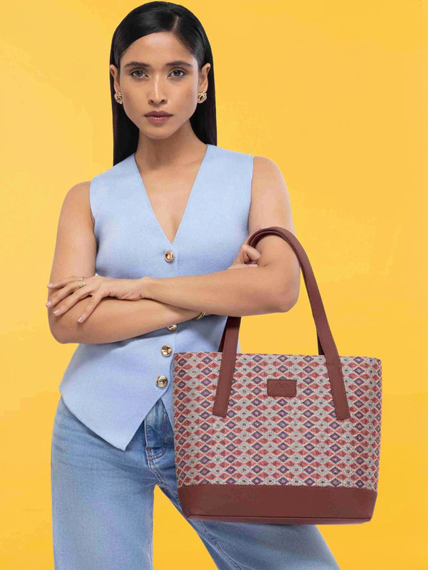 1991 by Zouk Ajrakh Khami Classic Tote Bag-FK Messenger Bag(Red, Brown, 6.7 L)