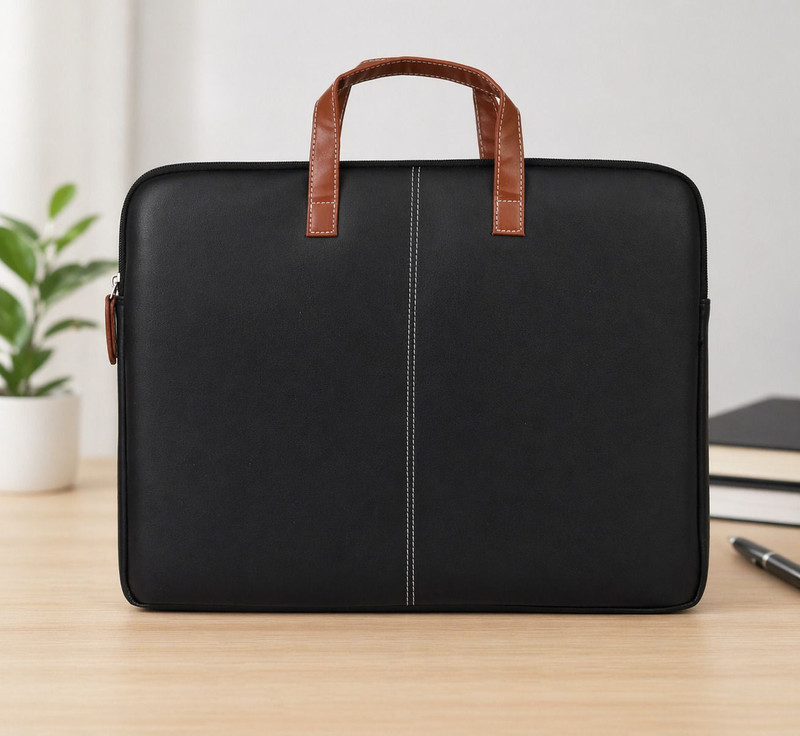 CBAG C-BAG Faux Leather Laptop Sleeve 15.6 Inch Waterproof Laptop Sleeve/Cover Waterproof Laptop Sleeve/Cover(Black, 6 L)