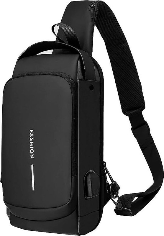 Sueriv Anti-theft Sling Bag Men Chest Crossbody USB Charging Port Waterproof (Black) Sling Bag(Black)