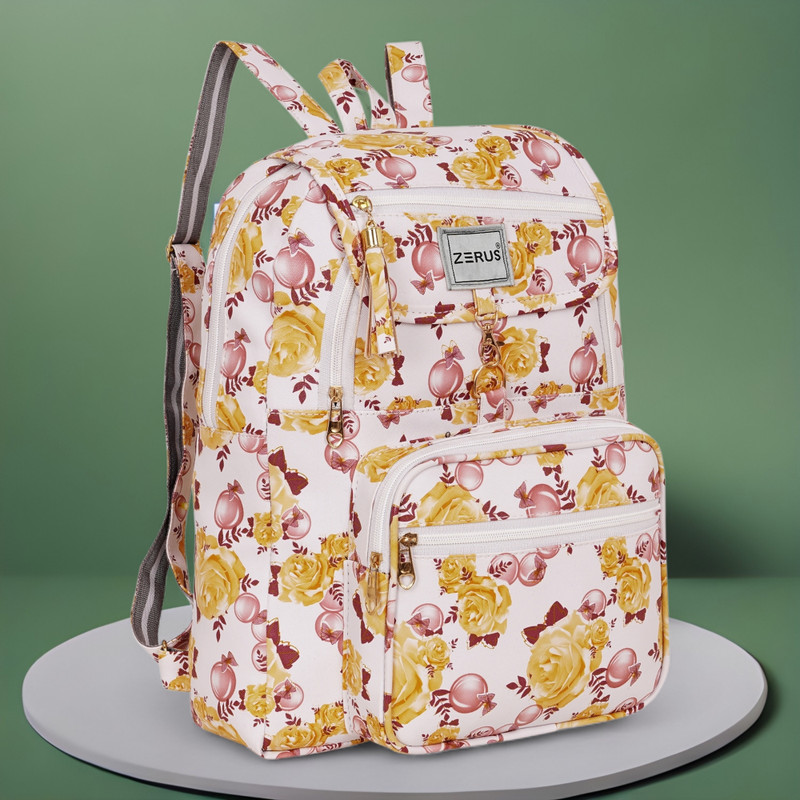 ZERUS Stylish Floral Backpack for Girls Women Lightweight College Office & Daily Use Waterproof Backpack(Yellow, 30 L)