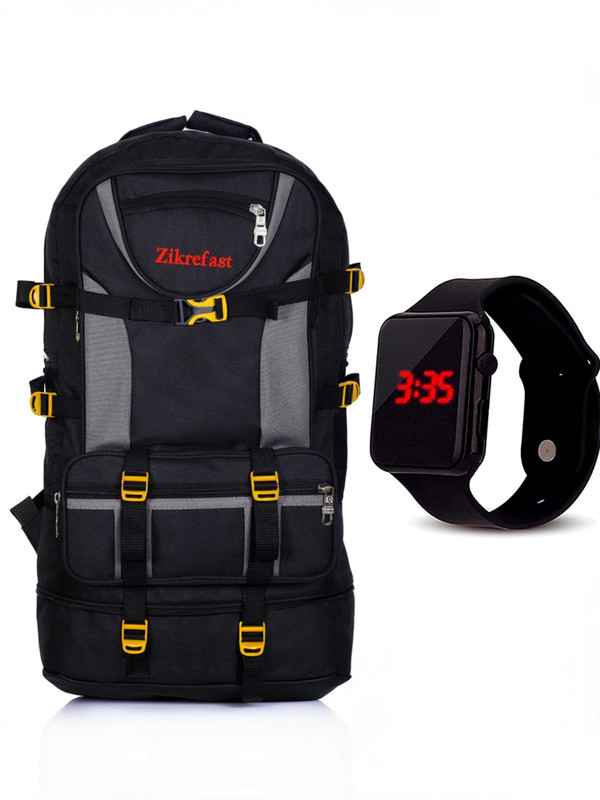 zikrefast Stylish tuff Quality trekking rucksack bag & ( 1 ) Stylish Led Watch Waterproof Backpack(Black, Grey, 55 L)